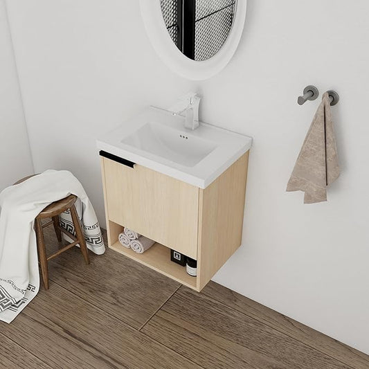 20 Inch Floating Vanity for Small Space, 20" Bathroom Vanity with Sink, Single Sink Bathroom Vanity Combo, Modern Bathroom Vanity, Brown Wall Mounted Cabinet Set