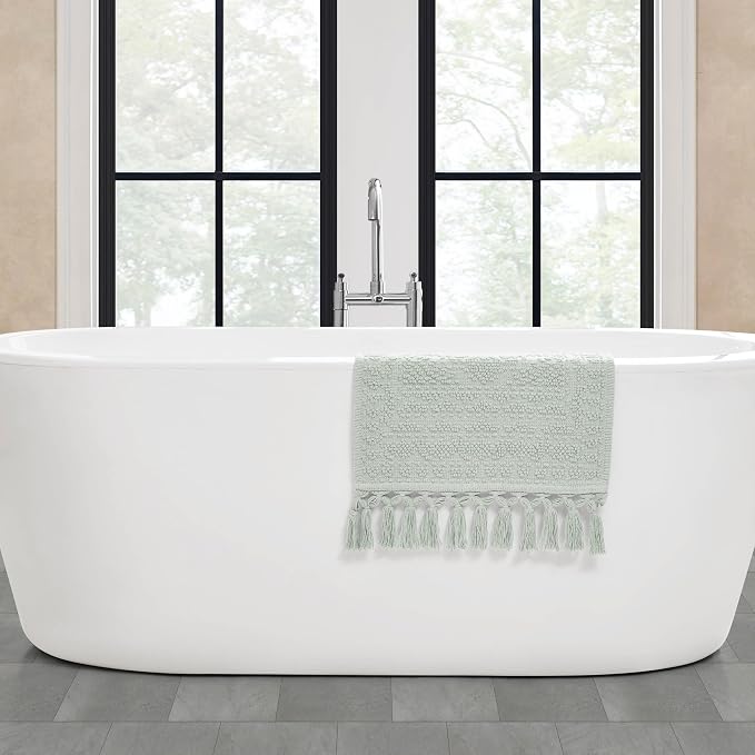 French Connection Nellore Bath Rugs, Woven and Beaded Bath Mats, Durable and Thick Bath Mats for Bathroom and Shower Rugs, 17" x 28", Light Blue