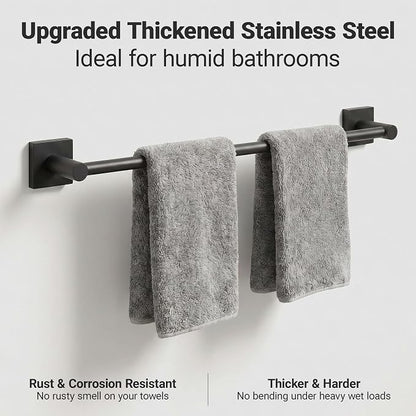 24-Inch Wall Mounted Towel Racks for Bathroom – Space Saver 4-Piece Durable Stainless Steel Bathroom Hardware Set with Towel Bar, Towel Ring, Toilet Paper Holder & Hook, Matte Black