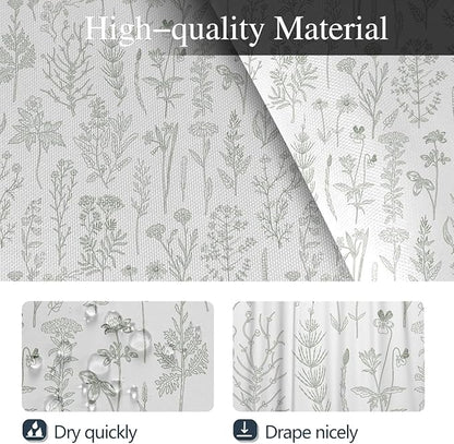 Coxila Vintage Floral Shower Curtain Sage Green and White Flower Retro Cute Rustic Country Spring Summer Fun Boho Plant Botanical Leaf Greenery Bathroom 60 x 72 Inch Polyester Fabric 12 Pack Hooks