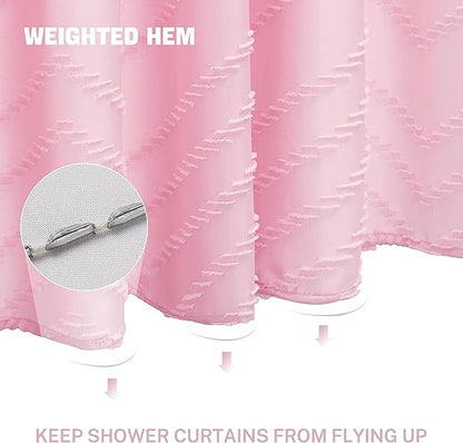 Pink Extra Long Boho Shower Curtain Pink Woven Fabric 78 in Shower Curtain, Tufted Chevron Striped, 72 x 78, Modern Chic Textured Minimalist Cute Shower Curtain for Bathroom