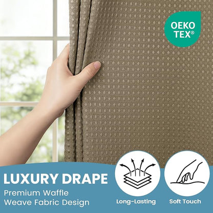 SORTTO No Hook Shower Curtain with Snap in Liner Set Waffle Shower Curtain for Bathroom Hotel Style Fabric Waterproof Inner Liner，71" W x 74" H, Beige