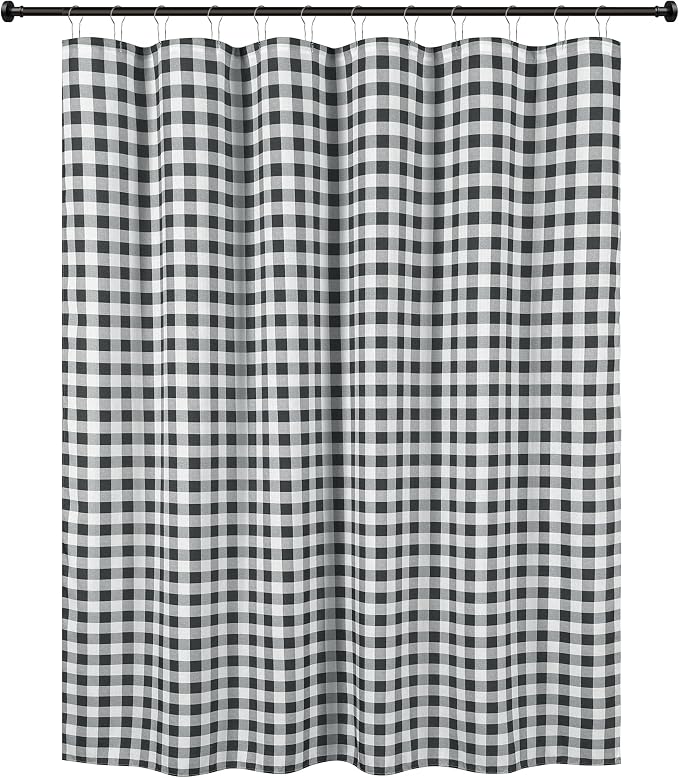 Fabric Shower Curtain-Black & White Farmhouse Shower Curtains for Bathroom | 72"Wx84"L Gingham Buffalo Plaid Neutral Extra Long Bath Curtain Decor-Hotel Quality Checkered Geometric Linen Cloth Washable