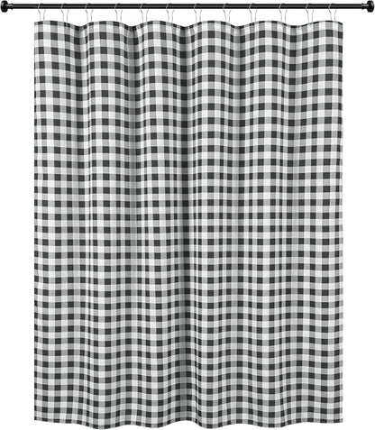Fabric Shower Curtain-Black & White Farmhouse Shower Curtains for Bathroom | 72"Wx84"L Gingham Buffalo Plaid Neutral Extra Long Bath Curtain Decor-Hotel Quality Checkered Geometric Linen Cloth Washable
