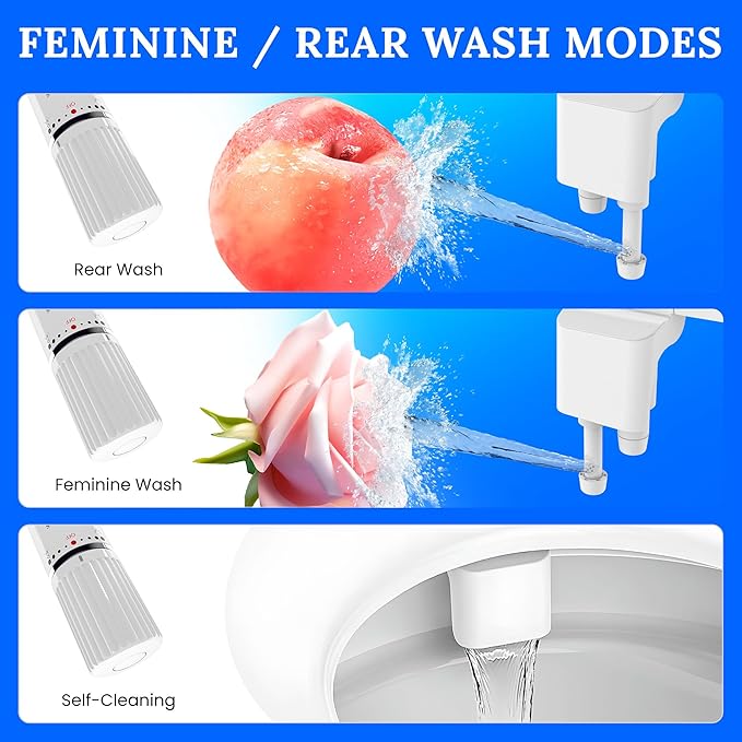 Ultra-Slim Dual-Nozzle Bidet Attachment - Adjustable Cold Water Pressure, Stainless Steel, Hygiene Upgrade, Non-Electric Bidet, (White)