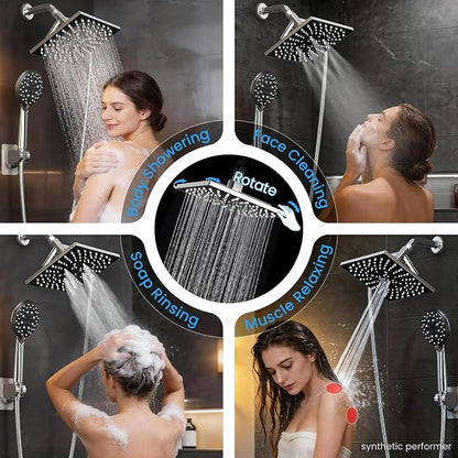 Veken Multi-Function Rain Shower Head with Handheld, High Pressure, Square | Rainfall Showerhead, Dual Shower Heads Combo, 5-mode Detachable Hand Held Spray with Hose, regaderas para shower, Chrome
