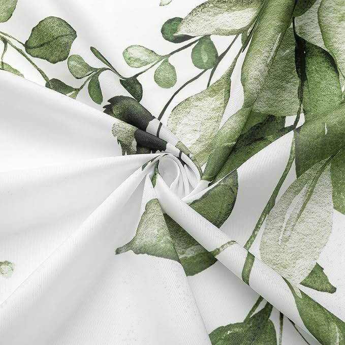 Olive Green Eucalyptus Shower Curtain, Floral Print, 48x72 | Watercolor Plant Leaves Floral Print, Stall Waterproof Fabric Bathroom Decor, Machine Washable, Rustproof Grommets