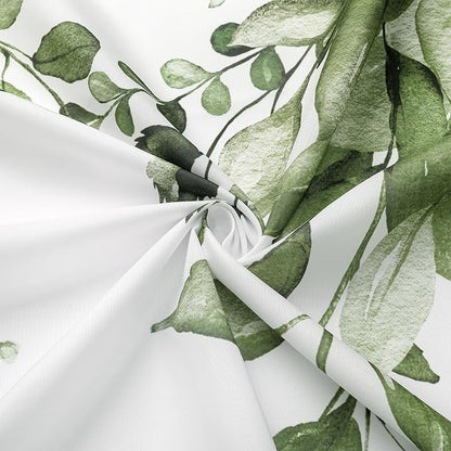 Olive Green Eucalyptus Shower Curtain, Floral Print, 48x72 | Watercolor Plant Leaves Floral Print, Stall Waterproof Fabric Bathroom Decor, Machine Washable, Rustproof Grommets