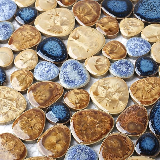 Glazed Blue Mosaic Ceramic Pebble Porcelain Tile Swimming Pool Bath Shower Wall Flooring Tile TSTGPT001 (5 Square Feet)