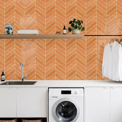 STICKGOO Herringbone Peel and Stick Backsplash, Orange, 10 Sheets | 12.6 x 9.7 in, Thicker Rectangular Vinyl Stick-On Wall Tiles, Easy Alignment, Waterproof, Easy to Clean, Kitchen/Bathroom