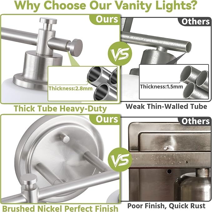 3-Light Bathroom Vanity Light Fixture, Brushed Nickel Bathroom Wall Sconce | 17.5 In Bathroom Vanity Light Fixture, Brushed Nickel Bathroom Wall Light over Mirror, Anti-Rust(Bulbs Not Included, E26)