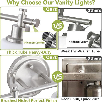 3-Light Bathroom Vanity Light Fixture, Brushed Nickel Bathroom Wall Sconce | 17.5 In Bathroom Vanity Light Fixture, Brushed Nickel Bathroom Wall Light over Mirror, Anti-Rust(Bulbs Not Included, E26)