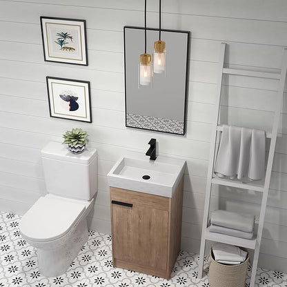 18 Inch Bathroom Vanity with Sink Combo, Floor-Mounted Bathroom Vanity with Soft Close Door&1 Adjustable Shelf,Modern Freestanding Bathroom Vanity with Top Basin & Storage Cabinet,Brown
