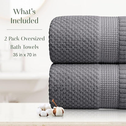 2 Pack Oversized Bath Towels 100% Cotton | Grey Towels | Oeko‑TEX Standard 100 | Soft & Absorbent, Quick‑Dry | Trinity Collection - Charcoal