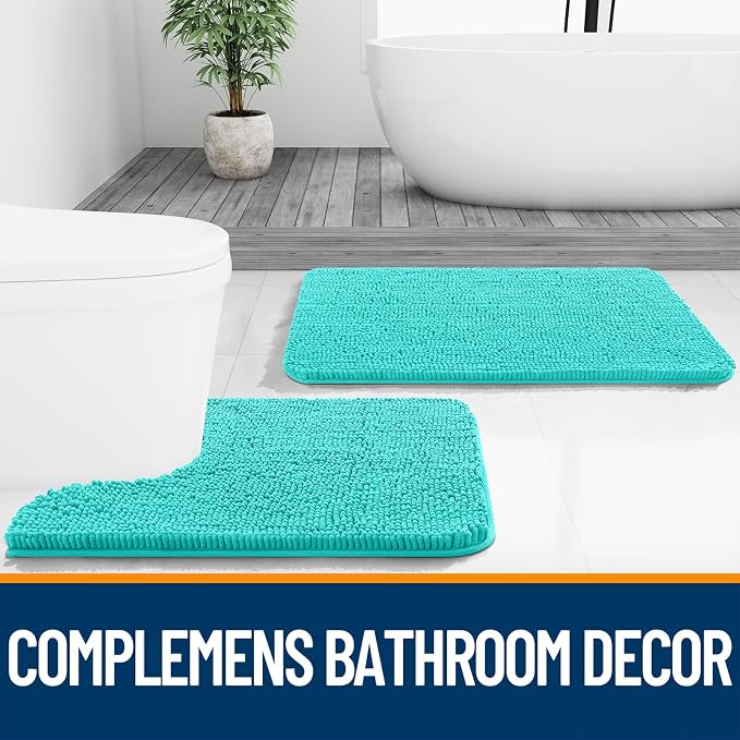 OLANLY Bathroom Runner Rugs 47x17, Extra Soft Absorbent Chenille Bath Rugs | Teal, Quick-Drying Rubber Backing, Machine Washable Long Bath Mat for Bathroom Floor, Tub and Shower, Home Decor Accessories