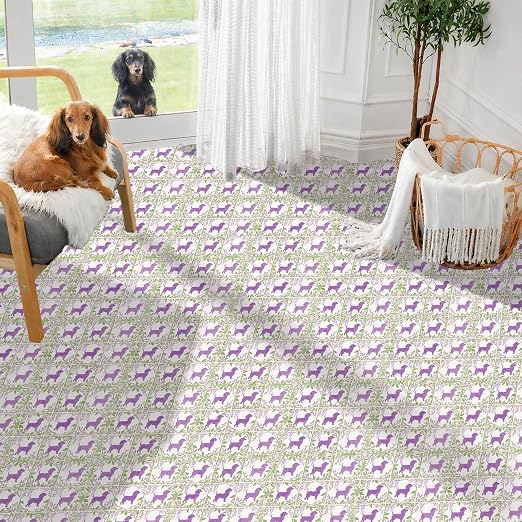 Purple Dog Floral Peel and Stick Floor Tiles 12x12 Inch 10PCS | Purple Dog Floral removable self adhesive PVC vinyl tiles for kitchen bathroom entryway laundry room and indoor home decor