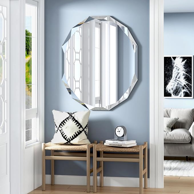 30x36 Inch Bathroom Mirrors for Over Sink, Round Frameless Mirrors for Wall | Beveled Bathroom Mirror, Bathroom Vanity Circle Mirror for Bedroom Living Room Entryway Home Decor