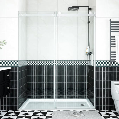 44-48" W x 76" H Frameless Sliding Shower Door - 5/16" (8mm) Clear Tempered Glass, Waterproof, Silver Brushed Nickel Bathroom Door with Easy Installation