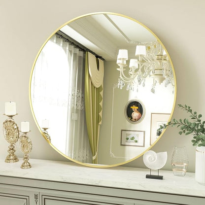 Round Mirror 23.6" Gold Wall Mounted Circle Mirrors Vanity Mirror with Aluminum Alloy Frame Modern Decoration for Bathroom, Living Room, Vanity, Bedroom, Entryway
