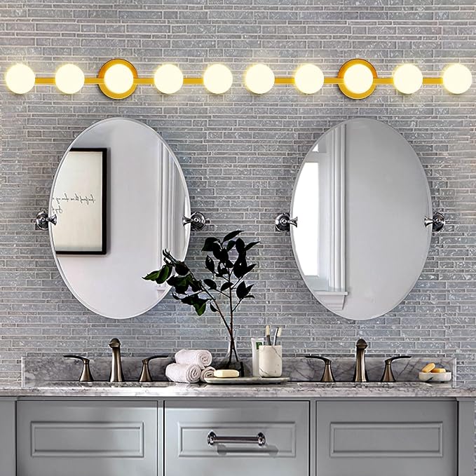 Lightdot 5 Light Bathroom Vanity Light, 31" Modern Gold Vanity Lights with Globe Water/Shatterproof PC Lampshade, Rust-Proof Bathroom Light Fixtures Over Mirror for Kitchen Hallway Cabinet Porch