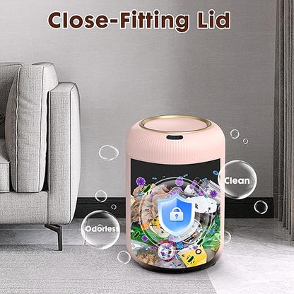 Procade Automatic Motion Sensor Bathroom Trash Can, Small Pink Garbage Can | 3 Gallon Touchless Sensor trash can with Lid,Pink and Gold Garbage Bin Electric Waste Basket for Bedroom,Office,Dorm,Outdoor