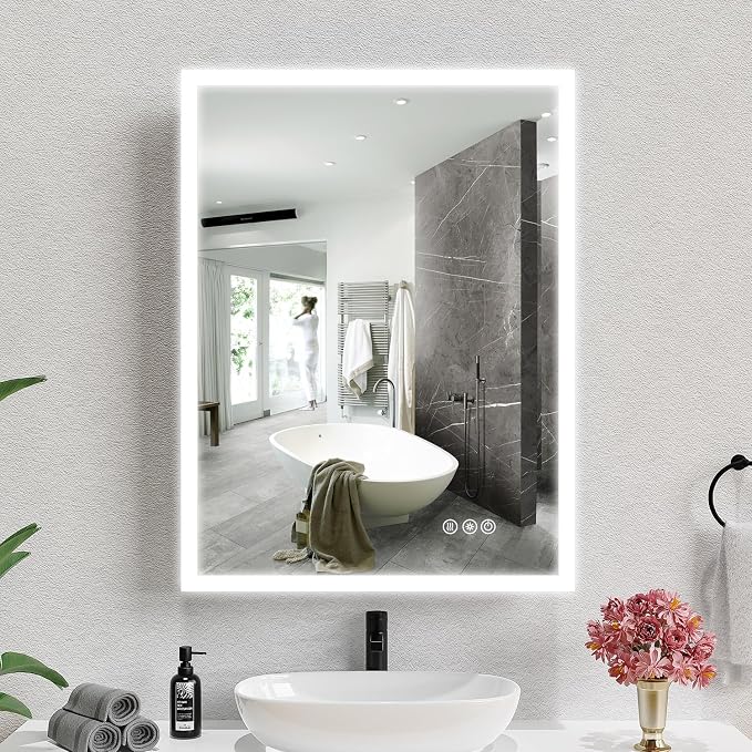 Medicine Cabinet with Lights, Bathroom LED Mirror Cabinet with Storage, Anti-Fog & 3 Color Lights, Recessed or Wall Mounted (24X32 in)