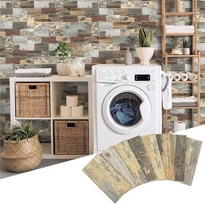 Yipscazo Peel and Stick backsplash 3 x 6 Inches 3D PVC Composite Wall Tile Stick on Backsplash Tile for Kitchen Bathroom, Laundry Room, Fireplace(Retro Rustic, 100 Pieces)