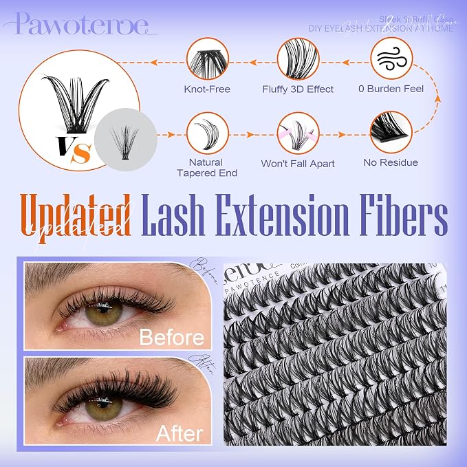 Lash Clusters 200pcs Individual Lashes 40D Cluster Eyelash Extensions 9-16mm Eyelash Clusters Lash Extensions for Self Application (40D, 0.07D, 9-16mm)