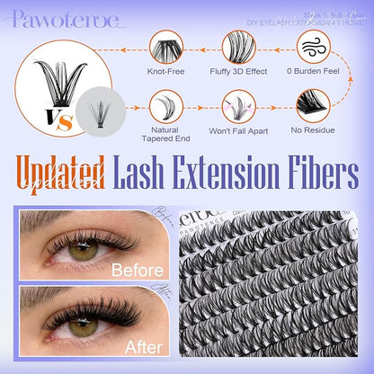 Lash Clusters 200pcs Individual Lashes 40D Cluster Eyelash Extensions 9-16mm Eyelash Clusters Lash Extensions for Self Application (40D, 0.07D, 9-16mm)