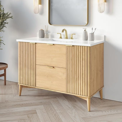 OVE Decors Indy 48 in. Undermount Single Sink Bathroom Vanity with White Engineered Marble Top, Rustic Ash