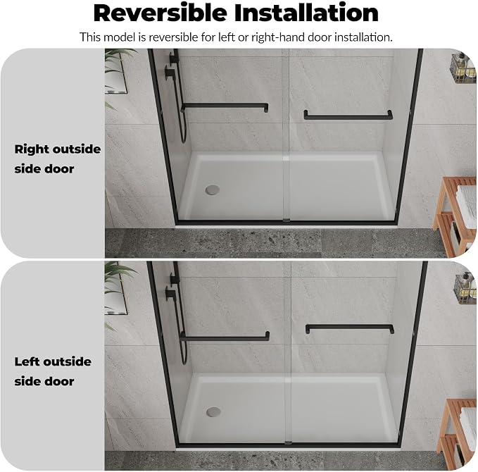 44" - 48" W x 72" H Semi-Frameless Double Sliding Shower Door, Bypass Walk-in Shower Enclosure with 1/4" Tempered Glass, Matte Black Finish