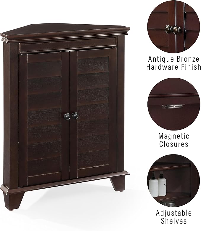 Crosley Furniture Lydia Corner Storage Cabinet and Bathroom Organizer with Shelves, Espresso