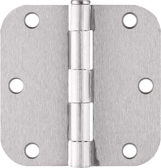 Design House Interior Door Hinges, 3.5 in. x 3.5 in., Rounded, 5/8-in. Radius, Steel, Pre-Lubricated, Door Hardware, Satin Nickel, 10-Pack, 181420