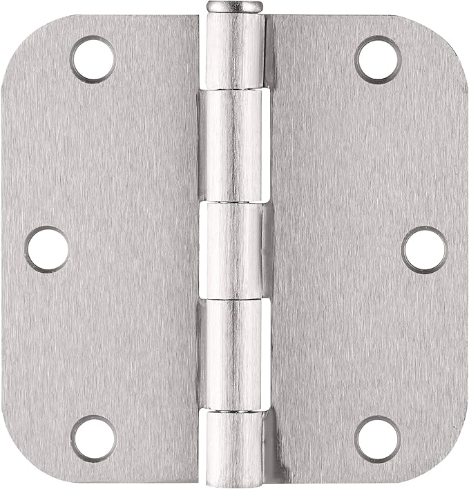 Design House Interior Door Hinges, 3.5 in. x 3.5 in., Rounded, 5/8-in. Radius, Steel, Pre-Lubricated, Door Hardware, Satin Nickel, 10-Pack, 181420