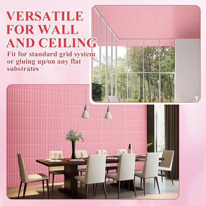 Nuanchu 32 Pcs 3D Wall Panels, 12"x12" PVC Fluted Tiles, Pink | Waterproof Accent Panels, Paintable Wall Tiles, for TV Background, Bedroom, Bathroom, Gaming Room, Cuttable Home DIY Decor