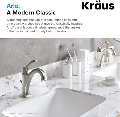 KRAUS KBF-1201SFS Arlo Single Handle Basin Bathroom Faucet with Lift Rod Drain and Deck Plate, Spot-Free All-Brite Stainless Steel