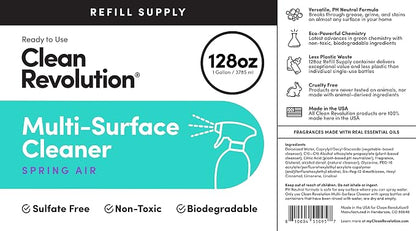 Clean Revolution Multi Surface Cleaner Refill Supply, Non-Toxic, Eco-Friendly & Plant-Based, Ready to Use, Spring Air, 128 Fl Oz (1 Gallon)