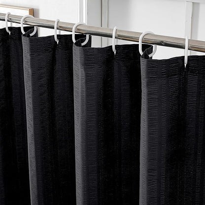 Aiyufeng Moga Black Shower Curtain 84 Inches Long, 3D Embossed Textured Fabric Shower Curtain for Bathroom - Soft Cloth & Hotel Spa Luxury, Machine Washable, 72X84, Black