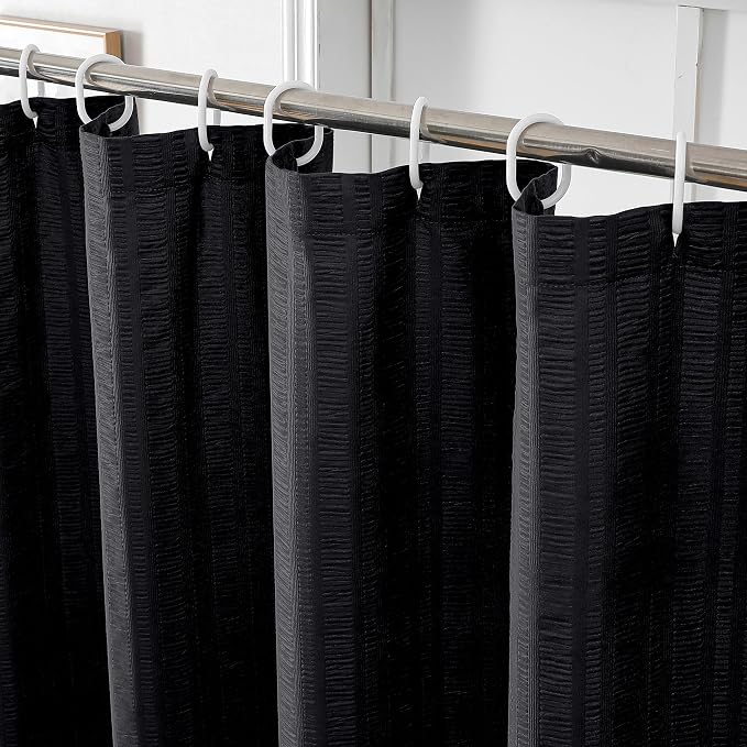 Aiyufeng Moga Fabric Black Shower Curtain 36 x 72 Inches Bath Stall Size, Hotel Quality, Washable, Black Spa Bathroom Curtains, 36x72