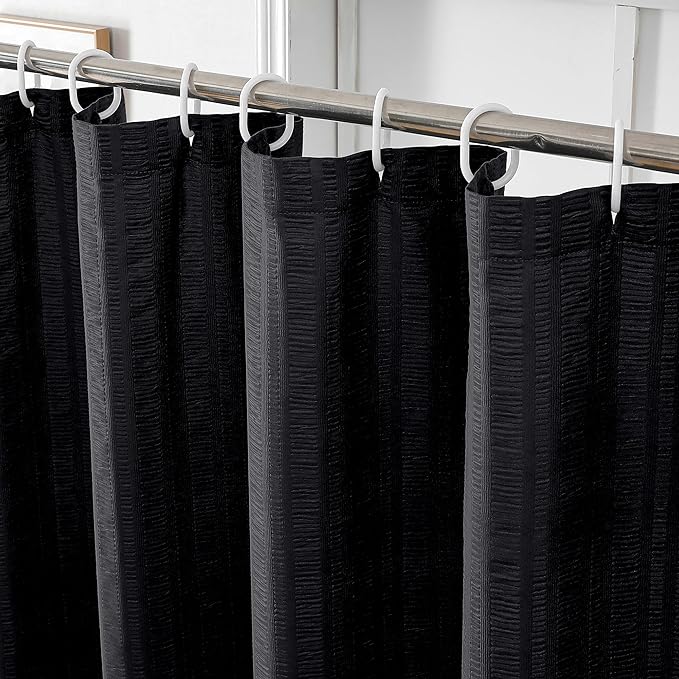 Aiyufeng Moga Extra Long Black Shower Curtain 96 Inch Long, Embossed Texture Fabric Bathroom Shower Curtain, Large Hotel Bath Curtain with 12 Holes, 72Wx96H, Black