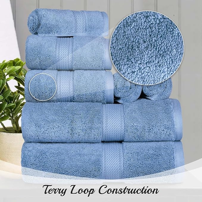 SUPERIOR Egyptian Cotton Pile Plush Bath Sheet, 2 Piece Set, Denim Blue | Highly Absorbent, Ultra Soft Luxury 800 GSM Towel Set for Bathroom, Shower, Hotel Essentials Oversize Plush Madeline Towels