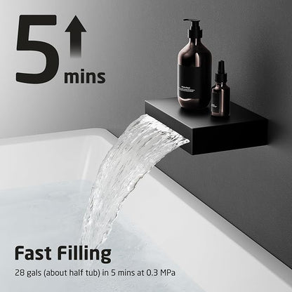 KES Shower System with Tub Spout, Matte Black Shower Faucet Set Complete 10 Inch Rain Shower Head with Handheld Spray and Waterfall Bathtub, cUPC Pressure Balance Shower Valve Trim Kit, XB6305F18-BK