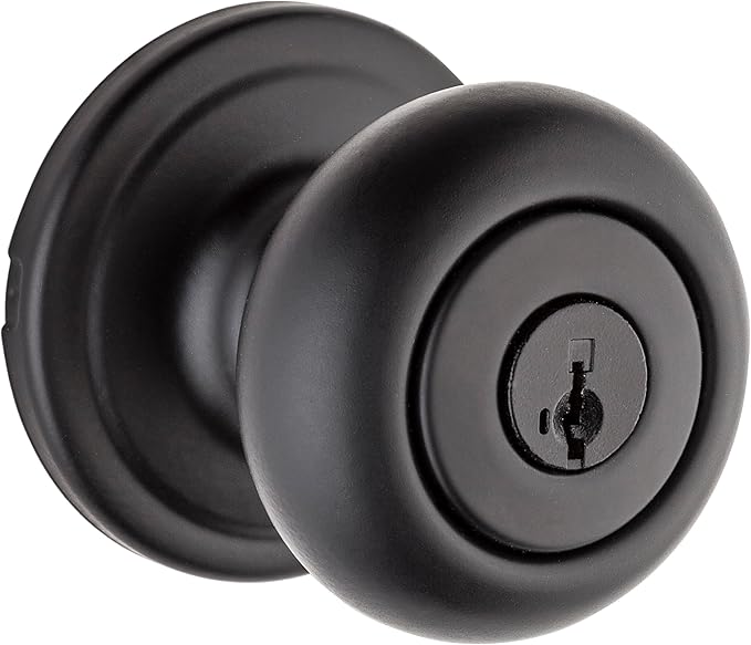 Kwikset Hancock Keyed Entry Door Knob with SmartKey Security, Matte Black Exterior Front Door Knob with Lock and Key, Microban Antimicrobial Protection, Pick Resistant Rekeyable Doorknob
