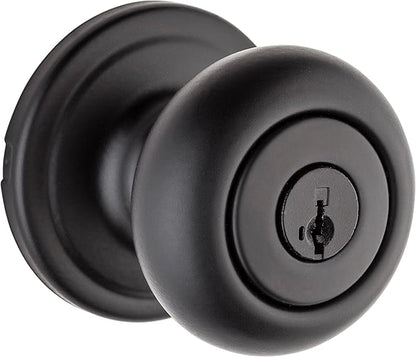Kwikset Hancock Keyed Entry Door Knob with SmartKey Security, Matte Black Exterior Front Door Knob with Lock and Key, Microban Antimicrobial Protection, Pick Resistant Rekeyable Doorknob