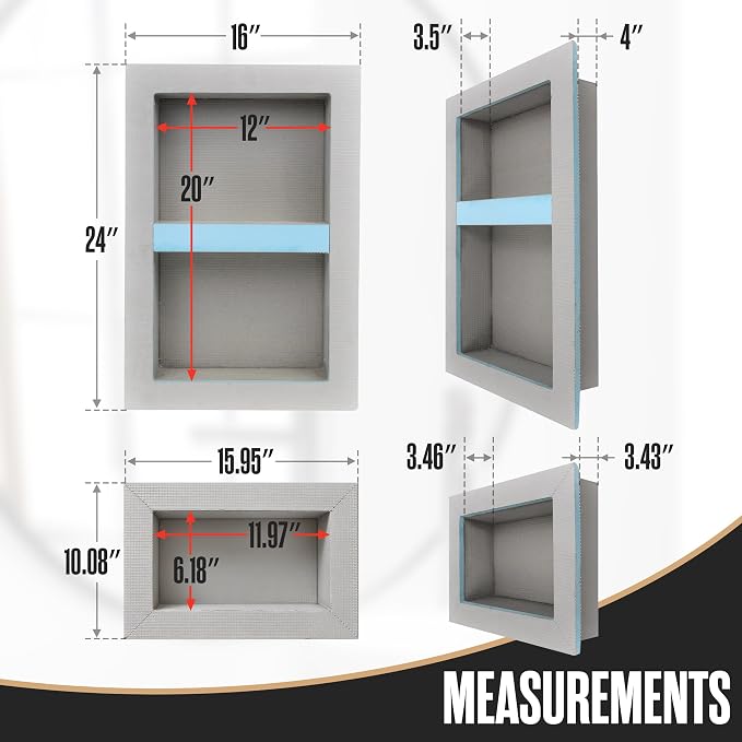 Shower Niche Recessed Bathroom Storage Inset Shelves Soap Box 12x20 + 12x6 | Houseables Shower Niche Insert Tile Ready, in Wall Shelf, Cubby Inserts, Recessed Shampoo Caddy, Built in Nook, Prefab