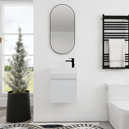 18 Inch Bathroom Vanity with Sink,Wall Mounted Bathroom Vanity Sink Combo with Soft Close Door for Small Space,Modern Floating Bathroom Vanity with Top Basin & Storage Cabinet,White