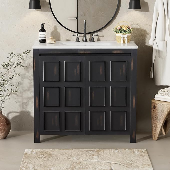36" Bathroom Vanity,Farmhouse Vanity with Ceramic Sink, Set Bathroom Storage Cabinet, Espresso