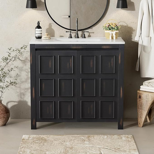 36" Bathroom Vanity,Farmhouse Vanity with Ceramic Sink, Set Bathroom Storage Cabinet, Espresso