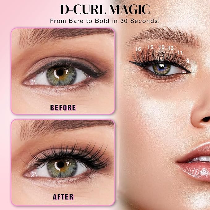 Lash Clusters DIY Cluster Eyelash Extensions 280pcs 9‑16mm 20D Wispy D Curl Natural Lashes–Waterproof Fake Cat Eye Soft Individual Soft Clusters(16MIX2-3-X)