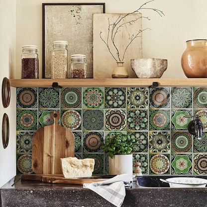 Easy Peel Stick wall Tile Stickers 6x6in Stick on backsplash Tiles,12Pcs | removable 3D tile for kitchen RV bathroom laundry backsplash decor,Ultra-high-definition printed mandala pattern